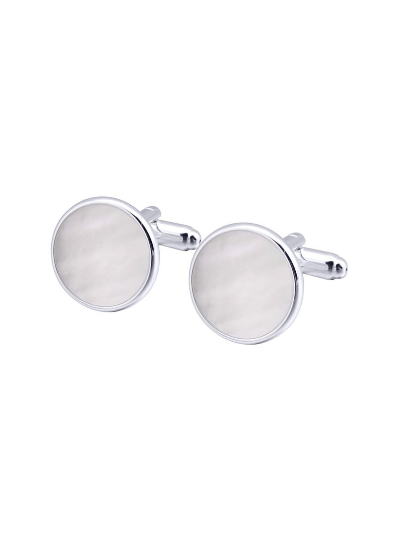 DB Innov. Cufflinks, Natural Pearl Shell Silver Round Cufflinks, 2 PCS in One Set Copper Material Jewelry Specially Design for Men's Shirt Wedding Business Gift with Delicate Package Box. - Image 5